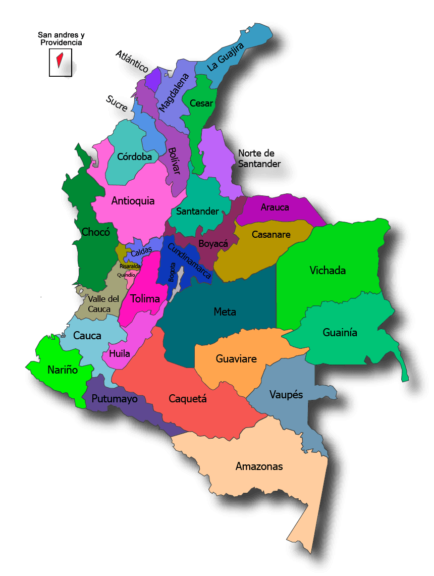 Mapa de Colombia con cajas