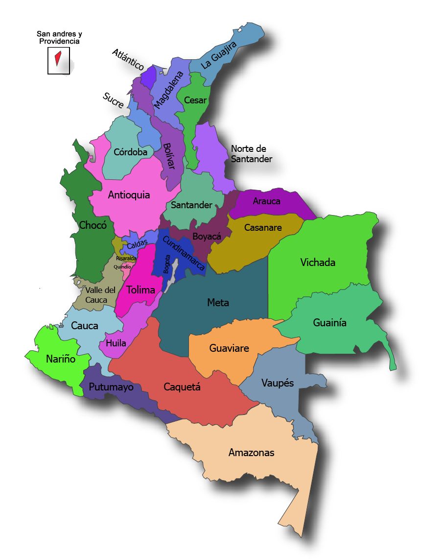 Mapa de Colombia con cajas